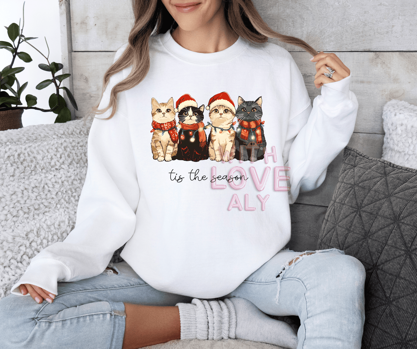 Christmas cat sweatshirt unisex, Cat lover Crewneck