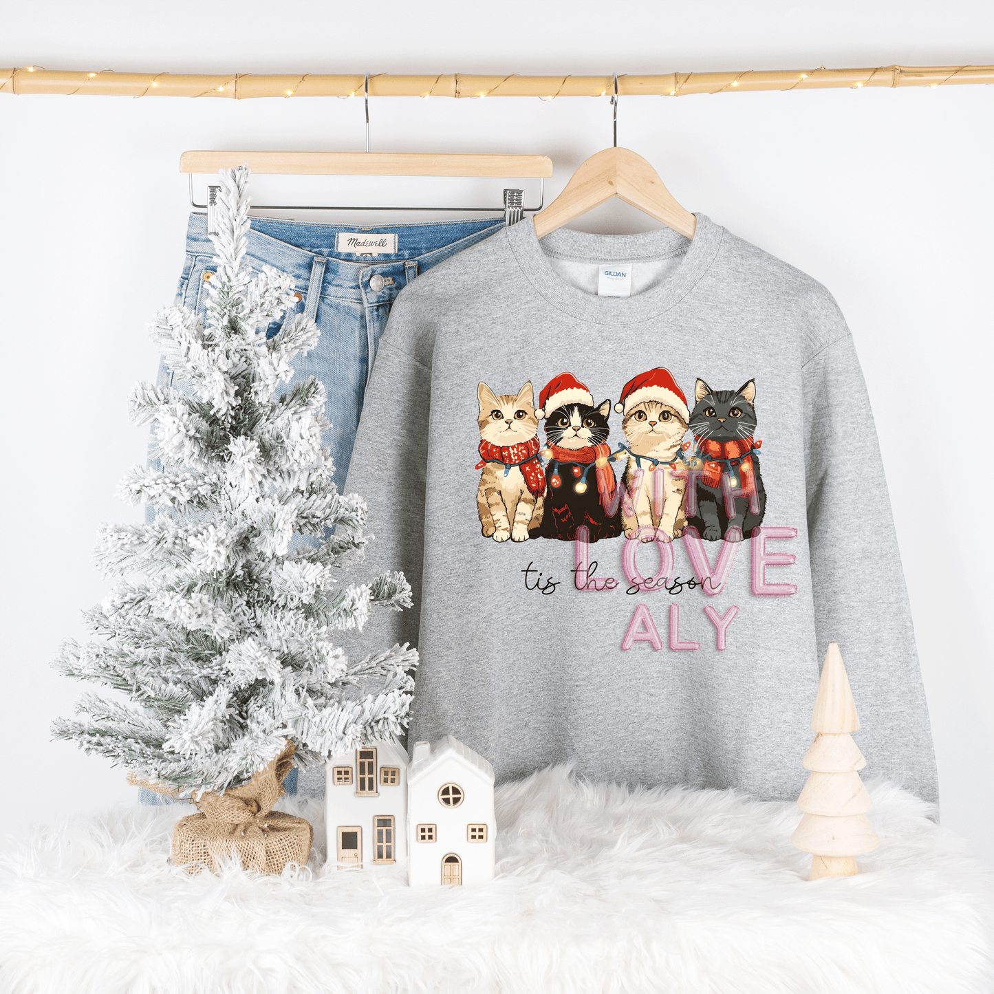 Christmas cat sweatshirt unisex, Cat lover Crewneck
