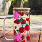 Cherries and flowers glass cup