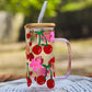 Cherries and flowers glass cup