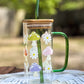 Mushrooms and Daisies glass cup