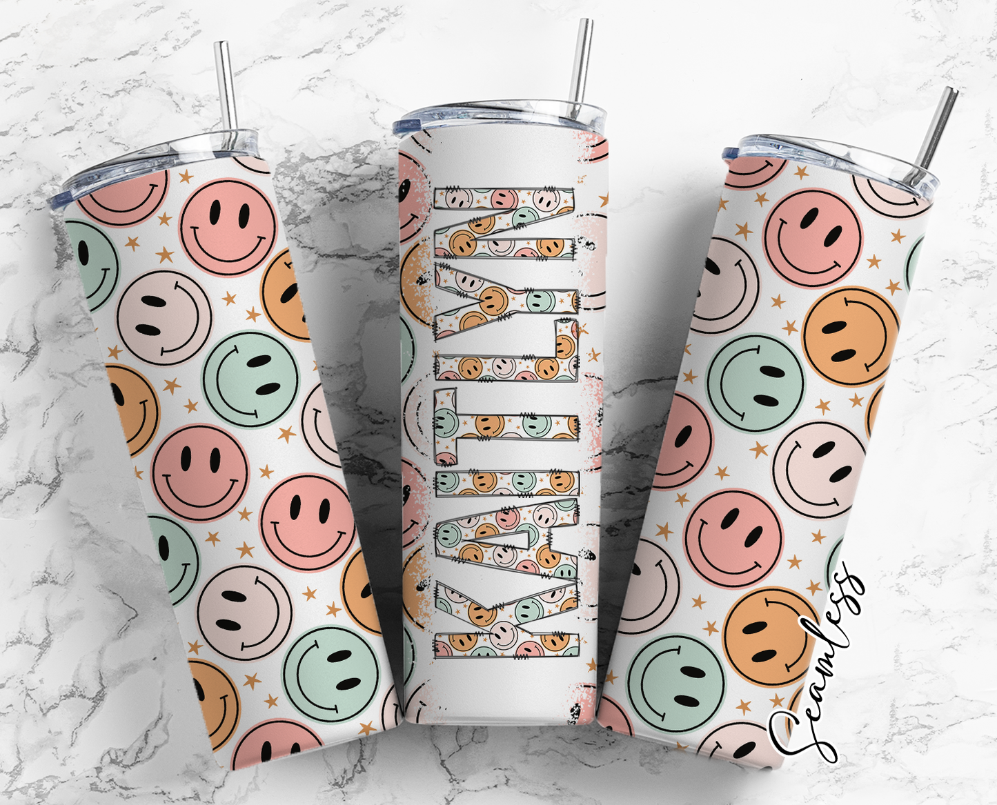 Aesthetic Smily Face 20oz Tumbler Add your own name with Doodle Letter