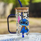 Cute Magic Stitch square glass cup