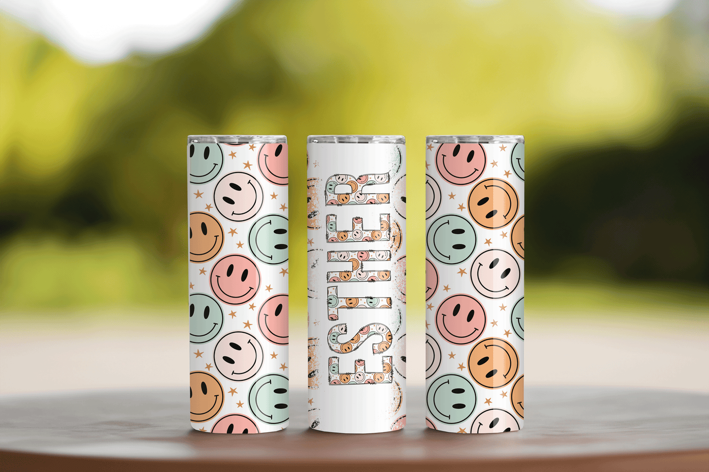 Aesthetic Smily Face 20oz Tumbler Add your own name with Doodle Letter