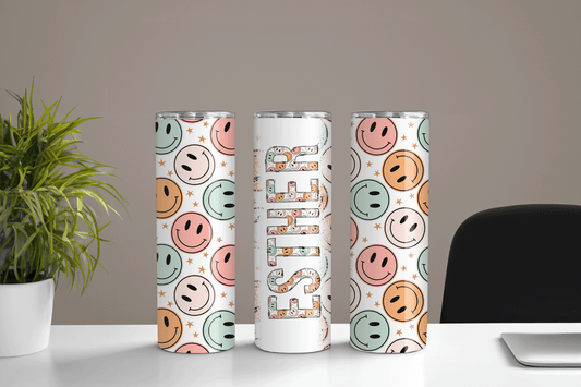 Aesthetic Smily Face 20oz Tumbler Add your own name with Doodle Letter